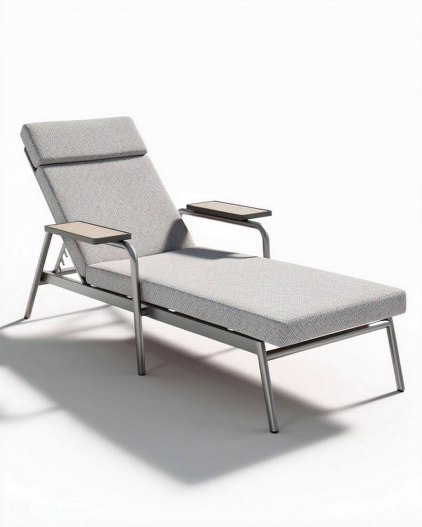 Ligstoel met verstelbare rugleuning van aluminium en stoffen bekleding 184 x 73 x 92cm
