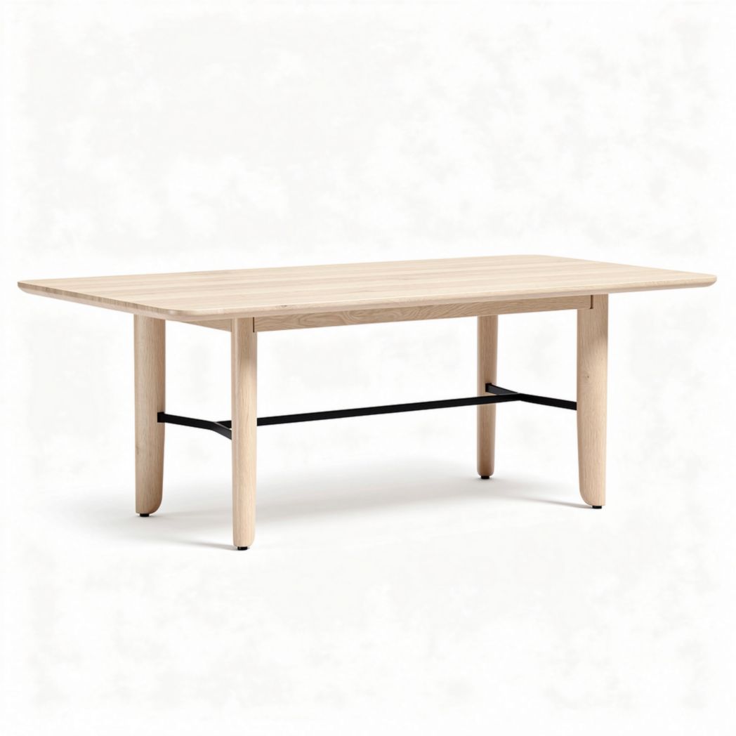 Eettafel van massief eikenhout 150 x 80 x 75cm met zwart stalen onderstel