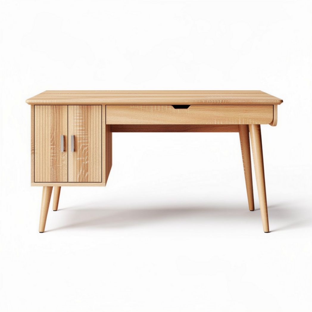 Houten bureau met lade en kastje 120 x 60 x 75 cm in naturel kleur