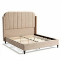 Stoffen bedstel met gerecycled houten lattenbodem in beige 200 x 160 x 100cm