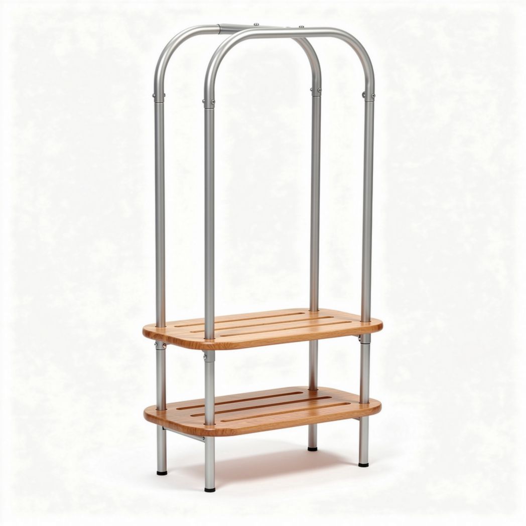 Bamboe garderobe met metalen frame en twee schappen 80 x 40 x 150cm