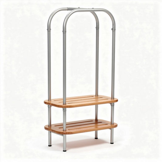 Bamboe garderobe met metalen frame en twee schappen 80 x 40 x 150cm