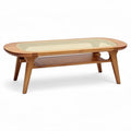 houten salontafel met rieten bovenblad en opbergruimte 120 x 60 x 45cm