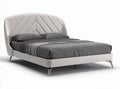 gestoffeerd bed met hoofdbord en grijze dekbed 200 x 160 x 30cm