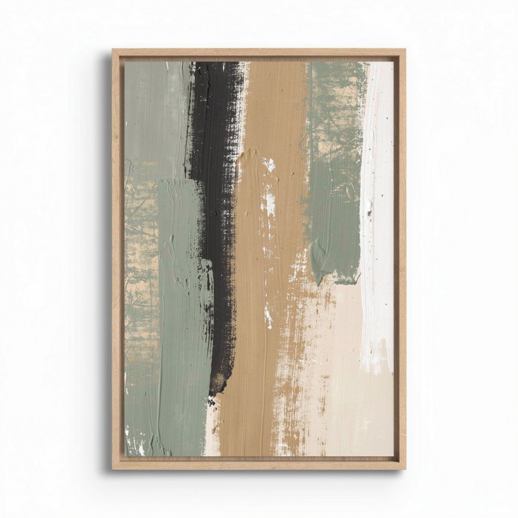 Abstracte schilderij in houten lijst 60 x 40 x 3cm met aardetinten