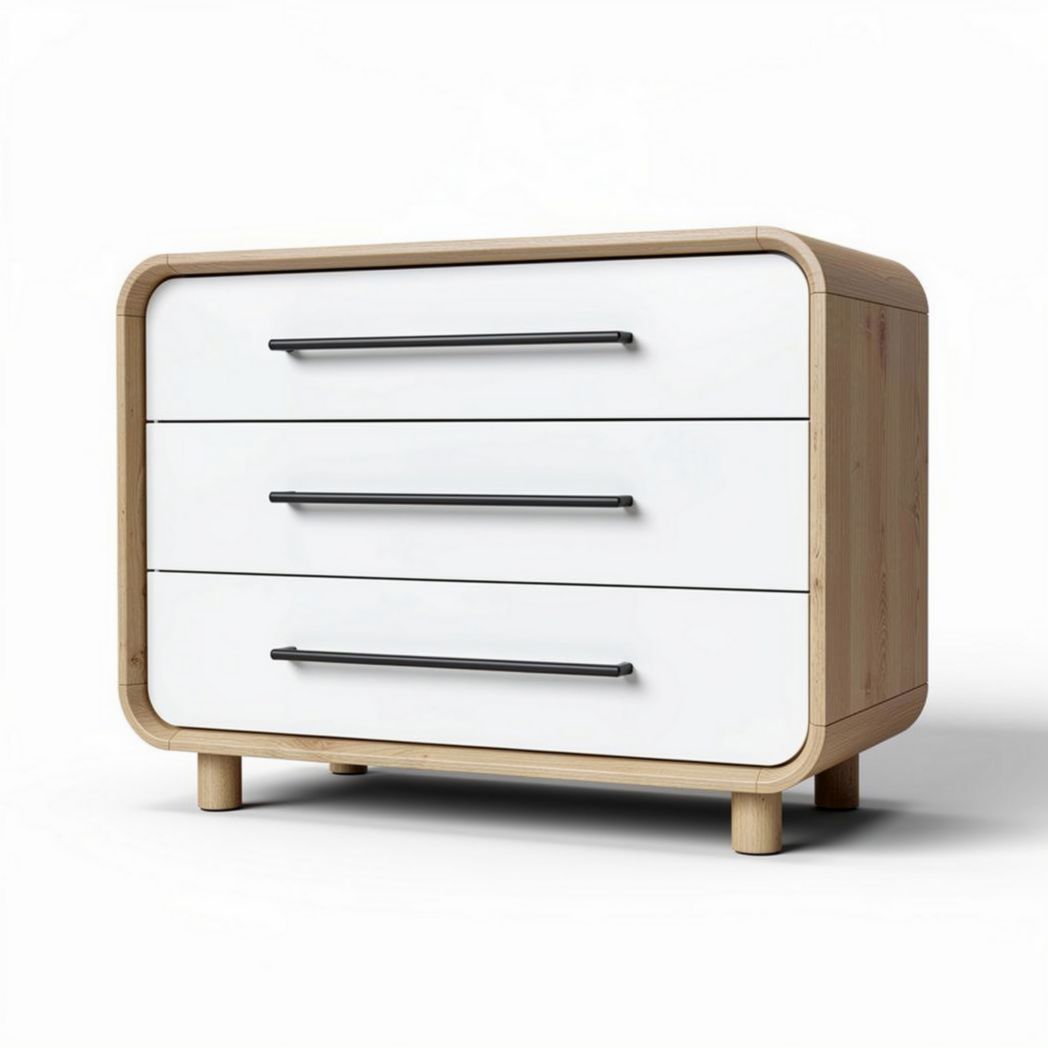 Ladeblok van bamboe en wit MDF met drie lades 80 x 40 x 70cm