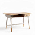 Bureau van hout met lade en open vak 120 x 60 x 75 cm wit en natuurlijk eiken