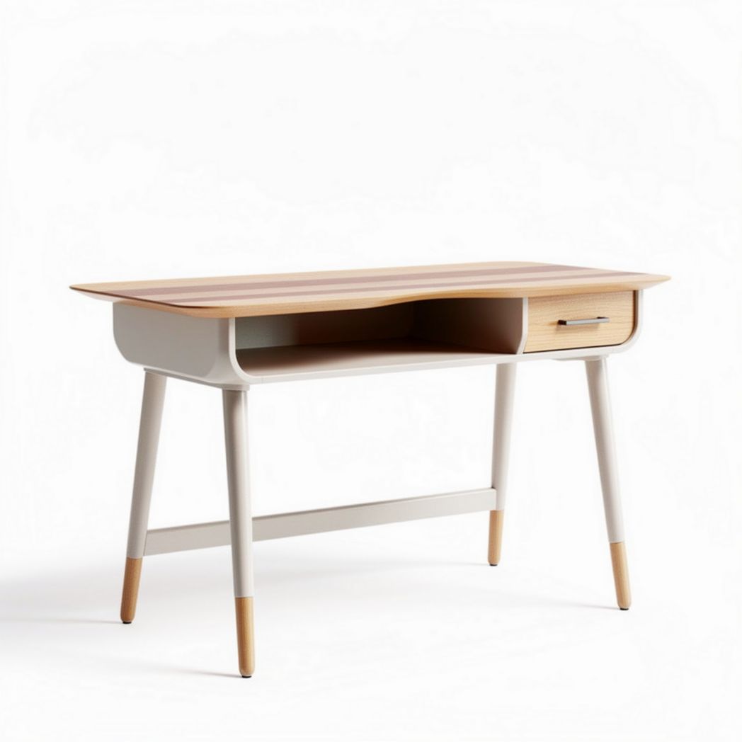 Bureau van hout met lade en open vak 120 x 60 x 75 cm wit en natuurlijk eiken