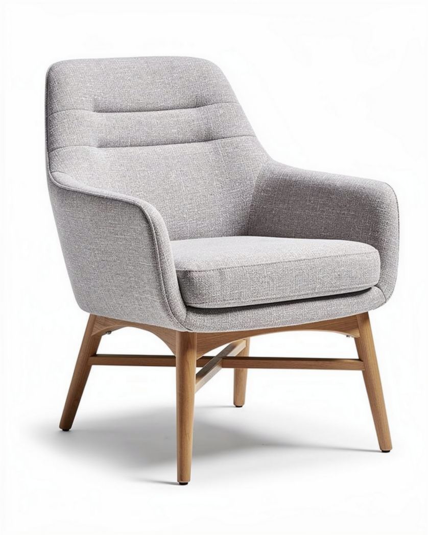 Lichte grijze fauteuil met houten poten afmetingen 80 x 80 x 90cm