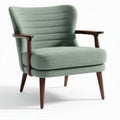 Stoel met armleuningen van stof in groen met houten poten 75 x 80 x 90cm